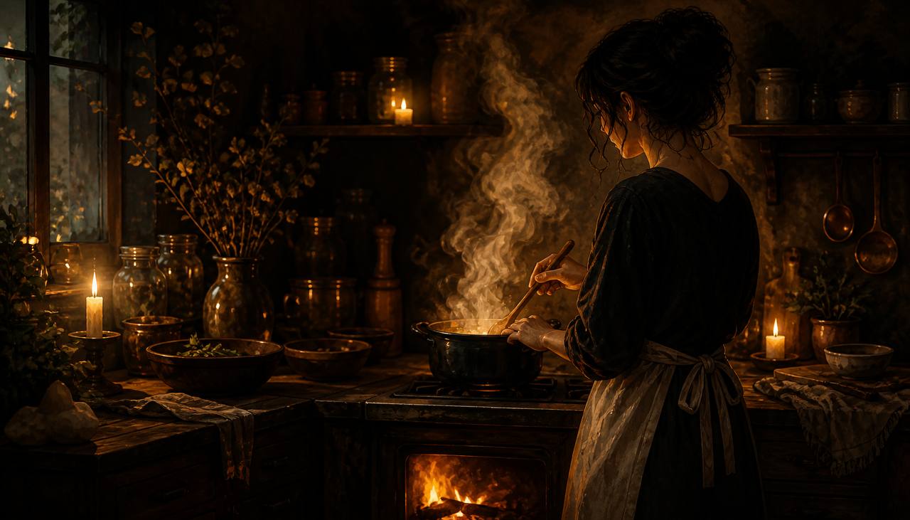 Woman cooking in kitchen