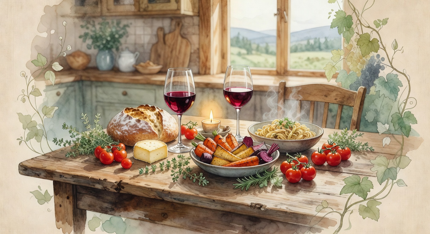 Wine and meal pairing watercolor